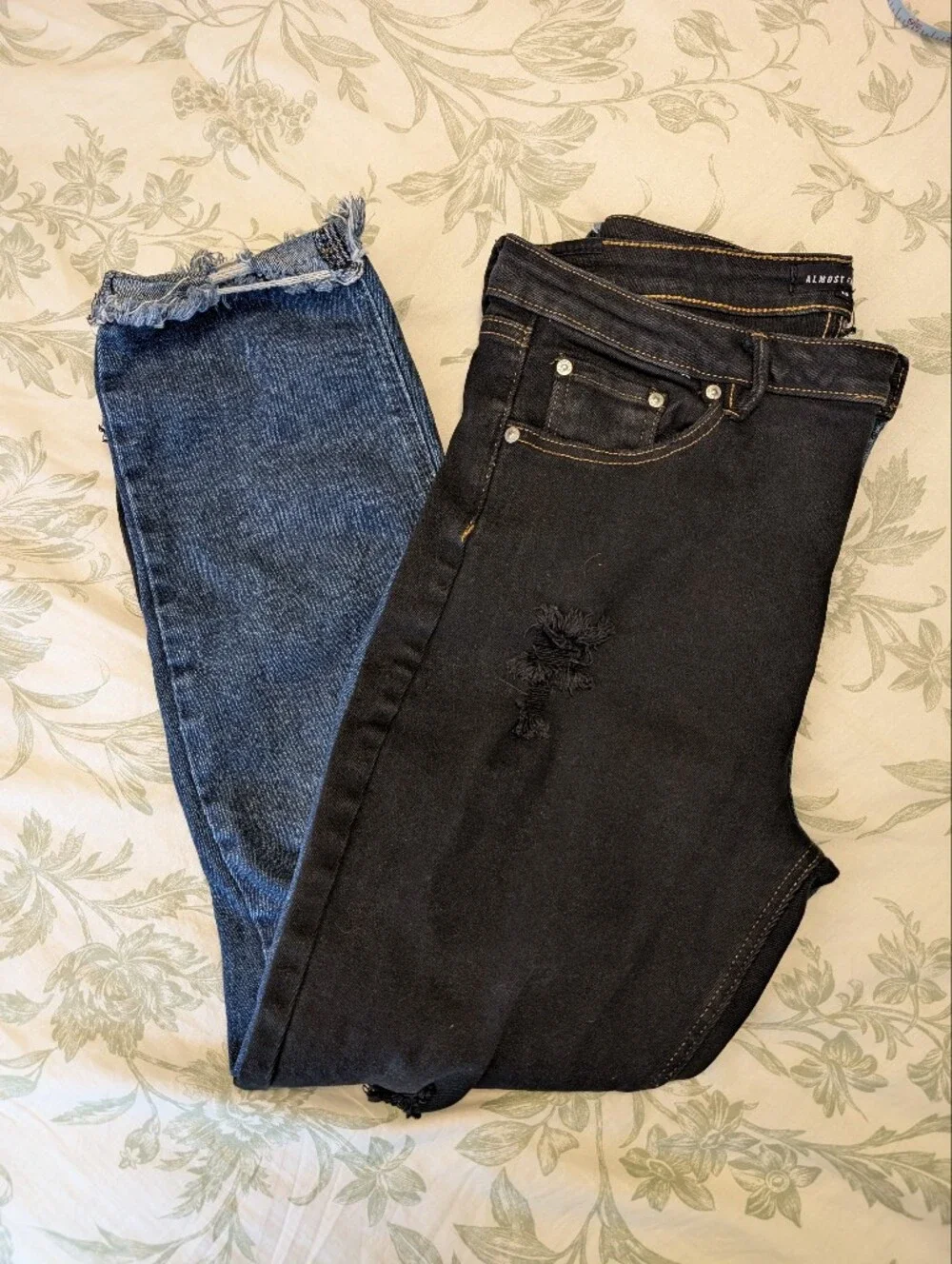 Almost Famous Black and Blue Two-Tone Skinny Jeans with Ripped Details